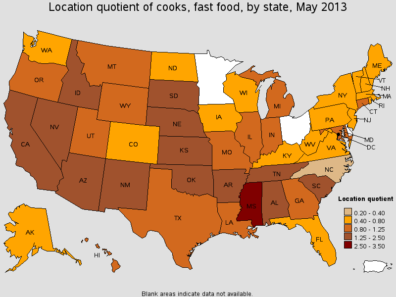 From Bureau of Labor Statistics. Accessible here: http://www.bls.gov/oes/current/oes352011.htm.